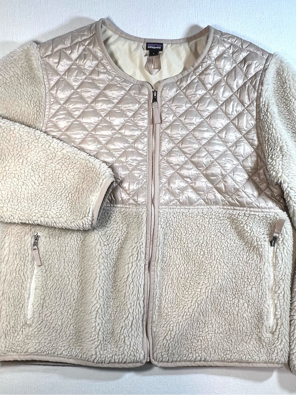 Patagonia Wool Blend Cream Quilted Sherpa Zip Jacket-Size L